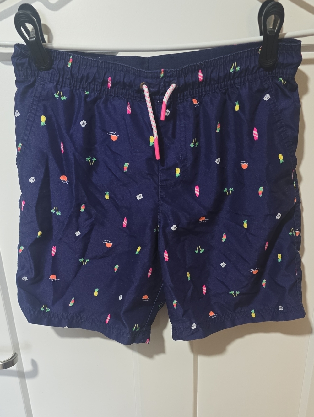 Cat & Jack Navy Swim Trunks with Neon Tropical Icons